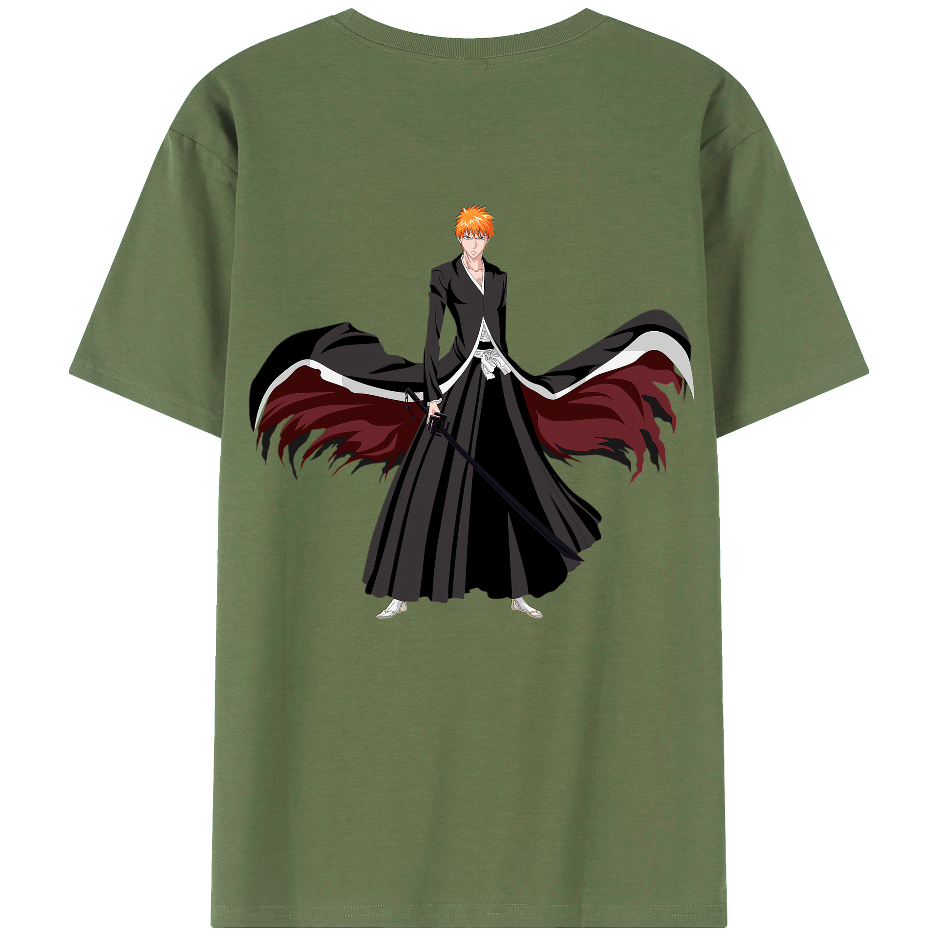 （画像用） ブリーチ 黒崎一護（くろさき いちご）BLEACH Kurosaki Ichigo 綿100％ メンズ半袖Tシャツ（バックプリント） 通気性